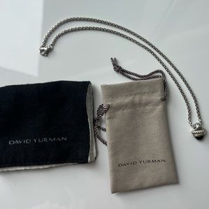 David Yurman 16” Cable necklace with two tone silver/gold and onyx acorn pendant